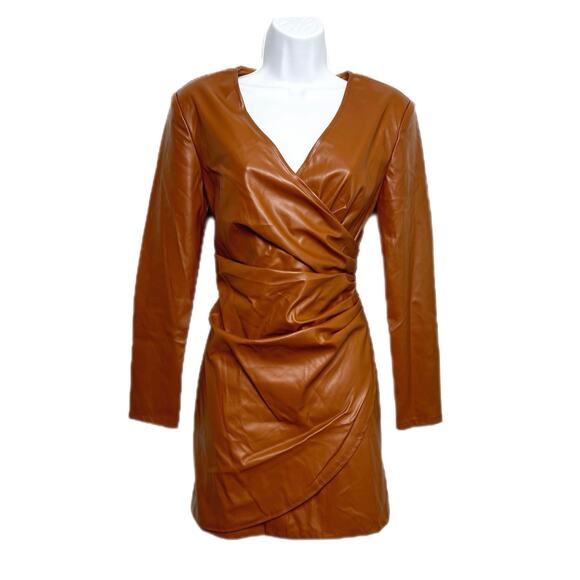 Vestique Faux Leather Wrap-Front Long Sleeve Mini Dress/M - Picture 1 of 7